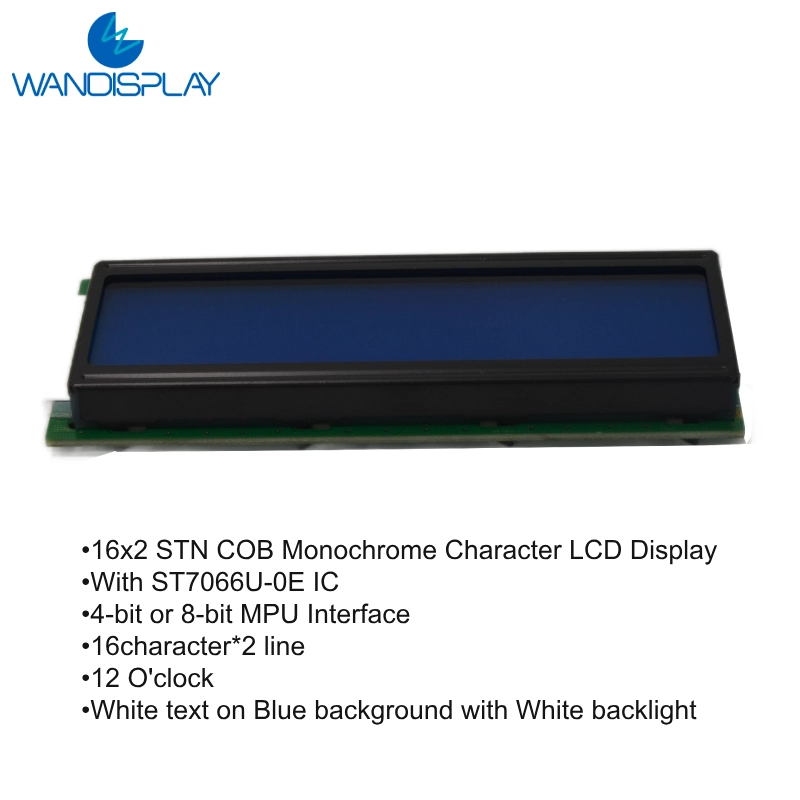 Display LCD de caracteres 16x2 Folha de dados COB Display LCD 16x2 1602 Módulos LCD RoHS (WC1602H3SGW7B)