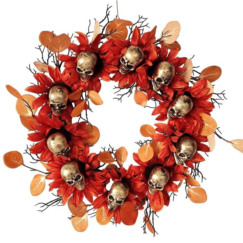 porcelana Senmasine Corona de Halloween de Calavera de 24 Pulgadas con Rama Muerta Negra, decoración espeluznante de Girasol fabricante