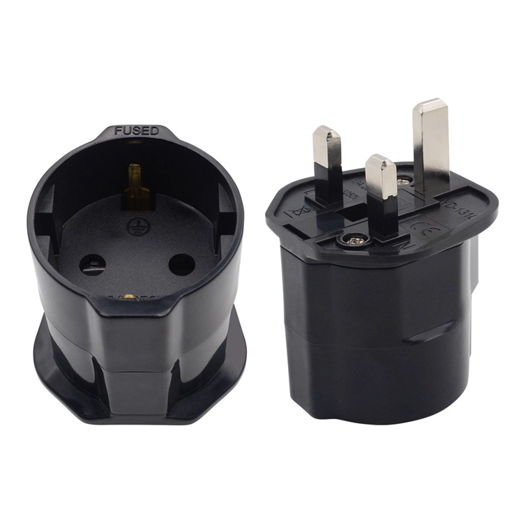 Adaptador europeo alemán a británico, convertidor de enchufe estándar británico, enchufe de conversión de Indonesia a británico, 13A, negro