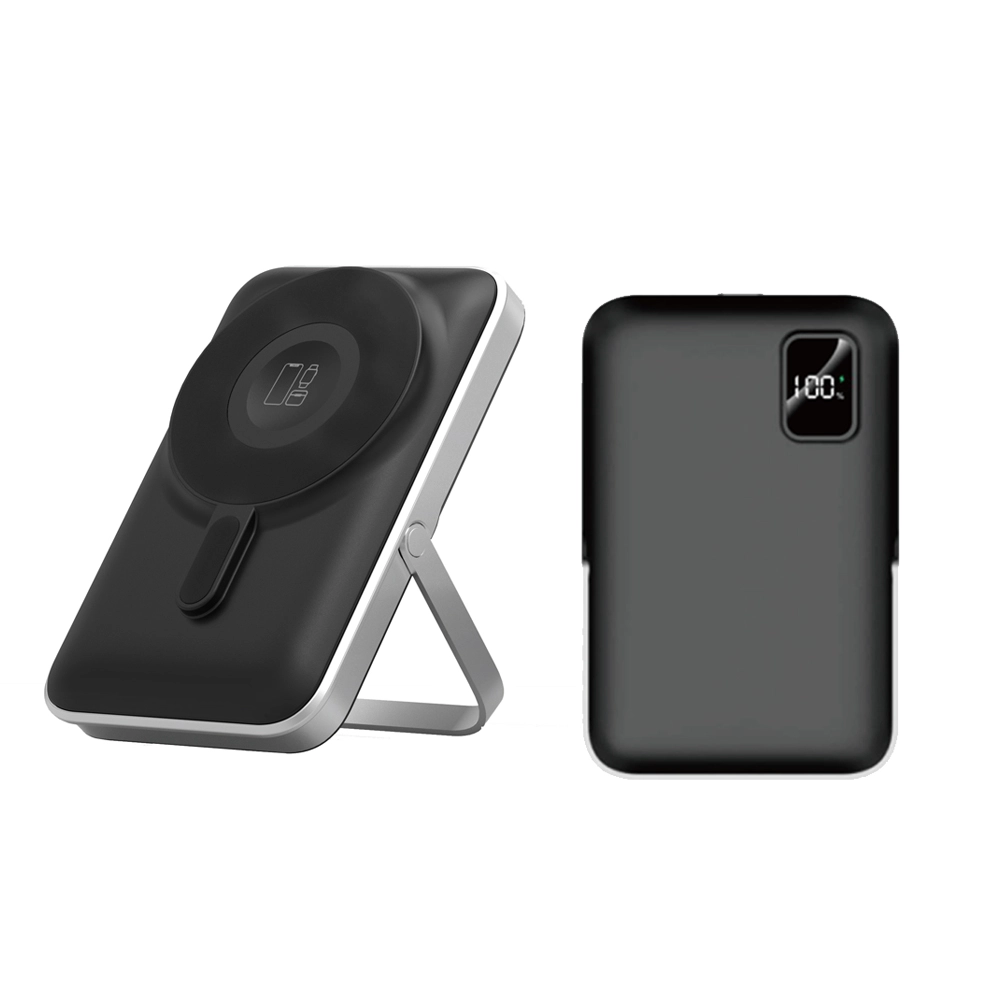 China 3 in 1 10000mAh Magnetic MagSafe Wireless Charging Power Bank with Foldable Metal Bracket Phone Holder for iPhone iWatch Earbuds (MH-P70) manufacturer