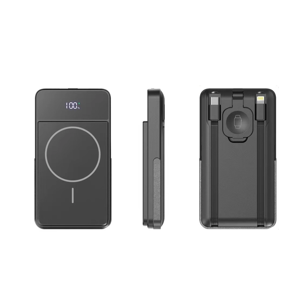 10000 mAh magnetische faltbare kabellose Ladegerät-Powerbank mit integrierten PD-Schnellladekabeln und digitaler LED-Leistungsanzeige (MH-P75)