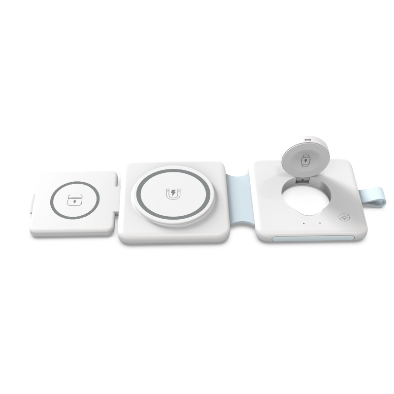 低价紧凑型可折叠 15W 磁性无线充电器,带 Apple Watch 床头柜模式和 LED 充电指示灯夜灯 (MH-Q590)