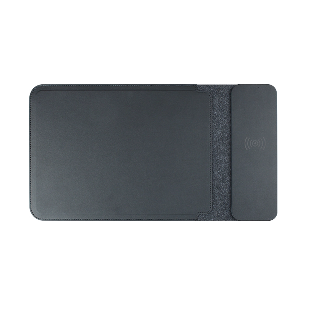 porcelana OEM ODM portátil 3 en 1, cargador inalámbrico de cuero texturizado de lujo, alfombrilla para ratón y funda de almacenamiento para bolsa de ordenador portátil para iPads (MH-D89) fabricante