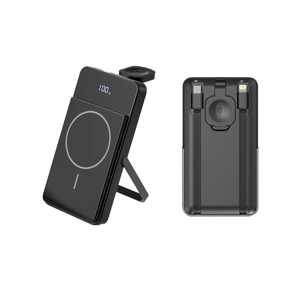 China 10000mAh Magnetic Foldable Wireless Charger Power Bank with PD Fast Charging Built-In Cables and LED Digital Power Display (MH-P75) manufacturer