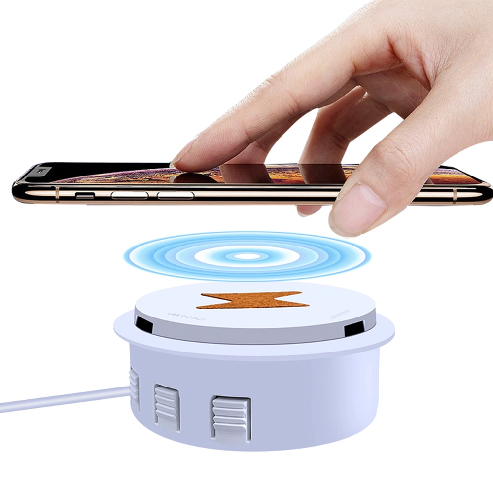 Innovative Embedded Furniture Wireless Charger with Pop-Up Retractable Design and Dual USB Charging Ports for Office Desk Use (MH-D27)
