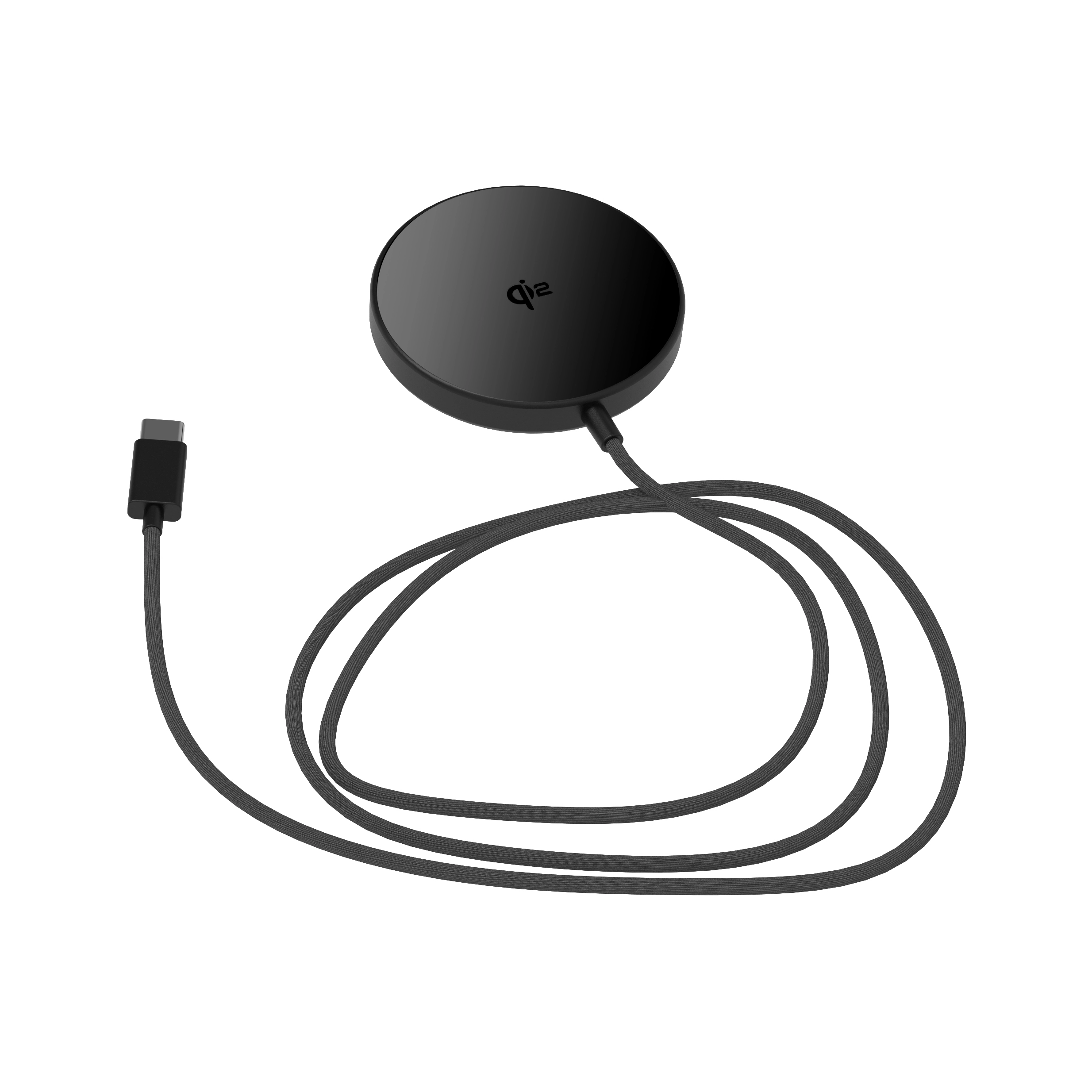 Aluminiumlegierungsbasis Qi2 15W schnelles magnetisches kabelloses Ladegerät mit anpassbarem integriertem USB-C-Eingangsladekabel (MH-D51)