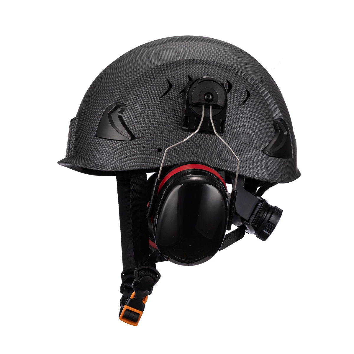 High quality industrial safety PPE ANSI Type II Carbon fiber shell Hard Hat With Earmuff