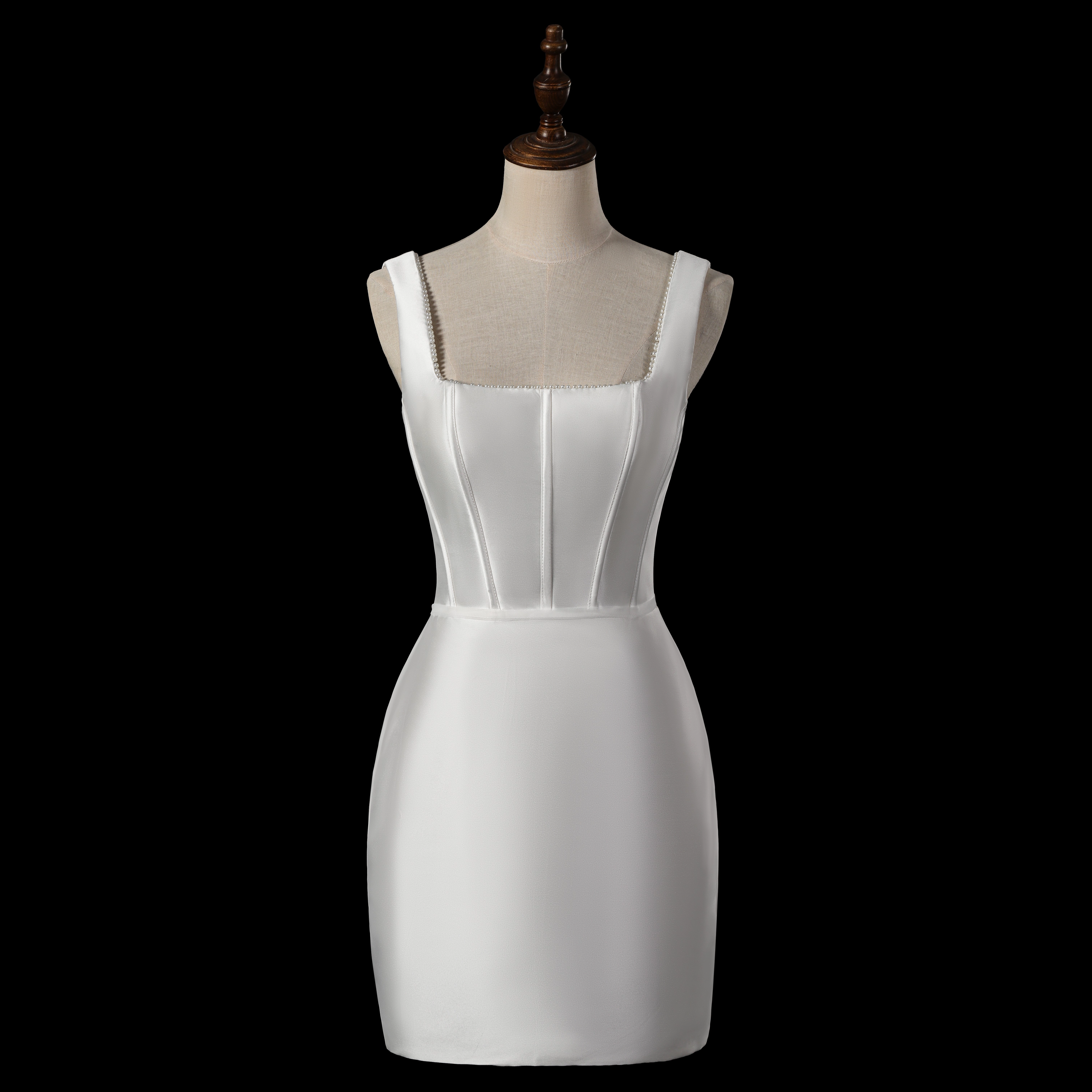 Elegant pearl beaded satin short wedding dress