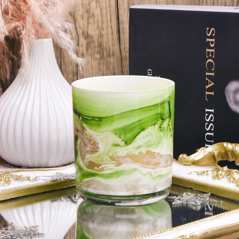 Hot sale 390ml green glass candle jar with round bottom supplier
