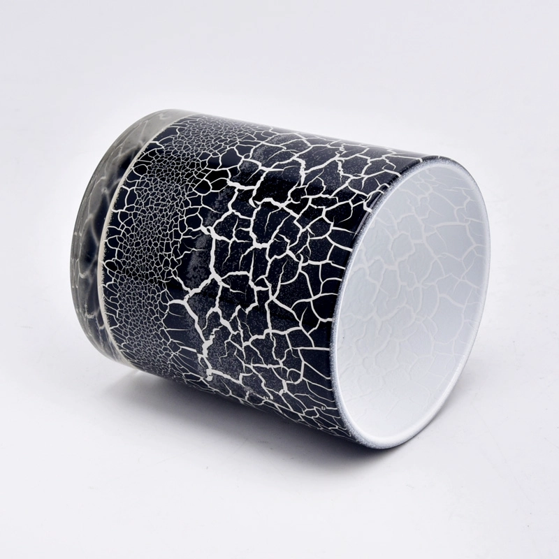 Wholesale Hand Painted Glass Candle Jar Black Cracks Glass Candle Jar