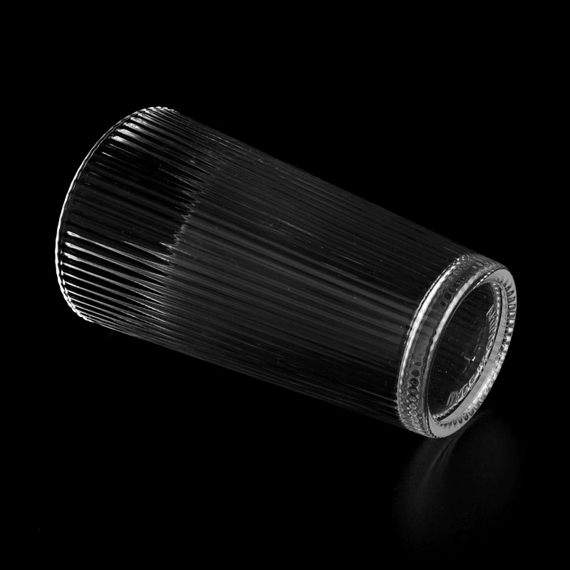 transparent glass candle jar tall stripe glass vessels wholesaler