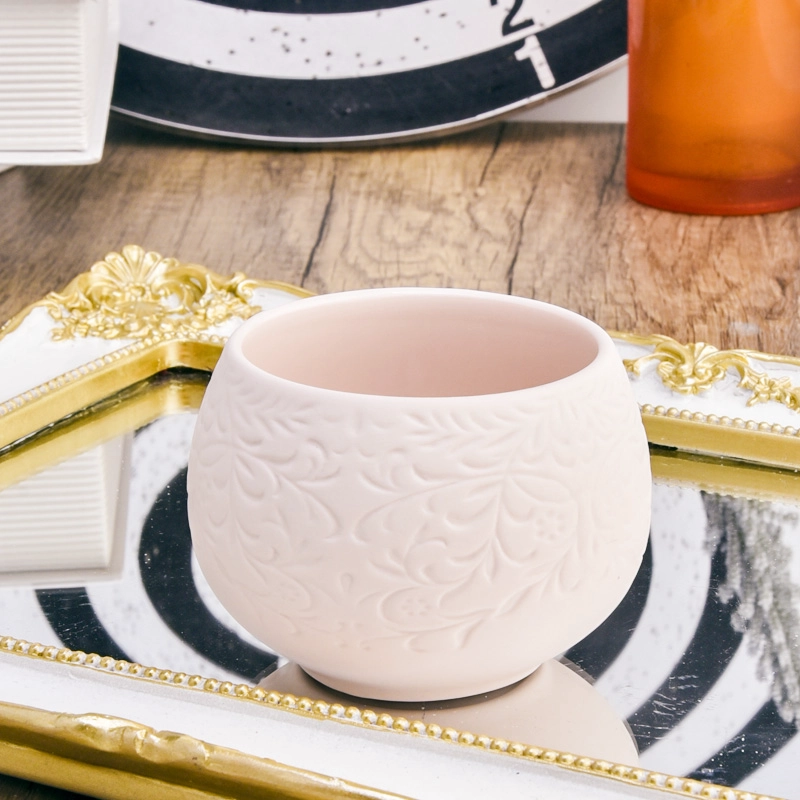 New Arrival Ceramic Candle Container with emboss logo Wholesale