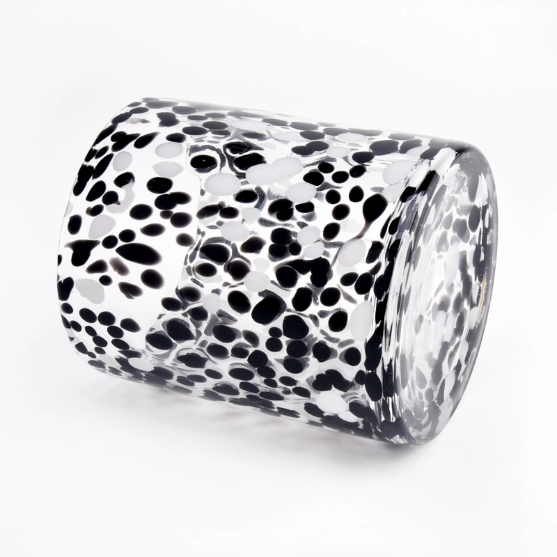 Wholesale home decor glass candle jars black spots glass vessels