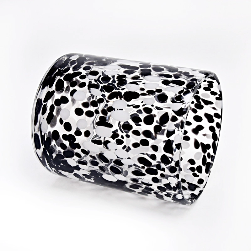 Wholesale home decor glass candle jars black spots glass vessels