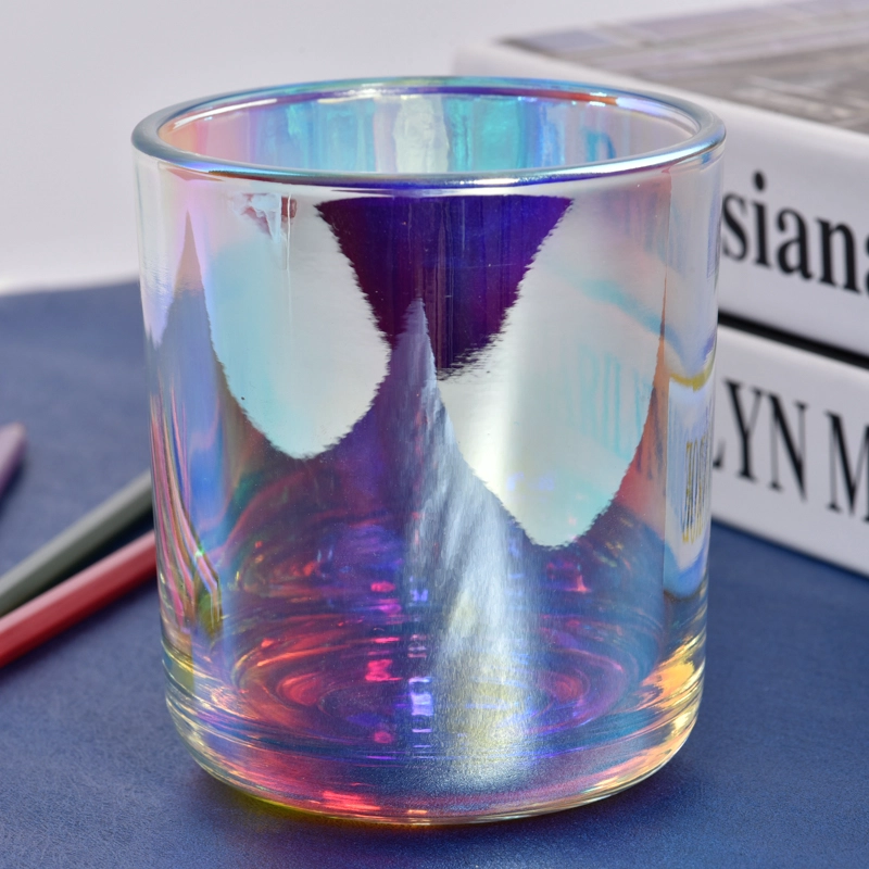 8oz Iridescent Holographic glass candle jar with round bottom wholesale
