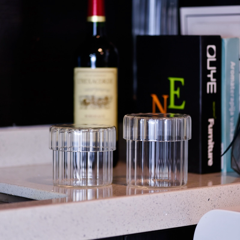 transparent stripe glass candle jars with glass lids for home decor