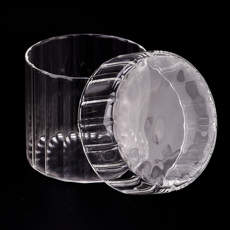 transparent stripe glass candle jars with glass lids for home decor