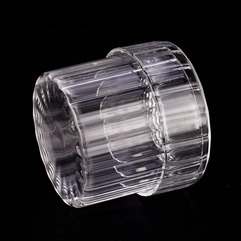 transparent stripe glass candle jars with glass lids for home decor