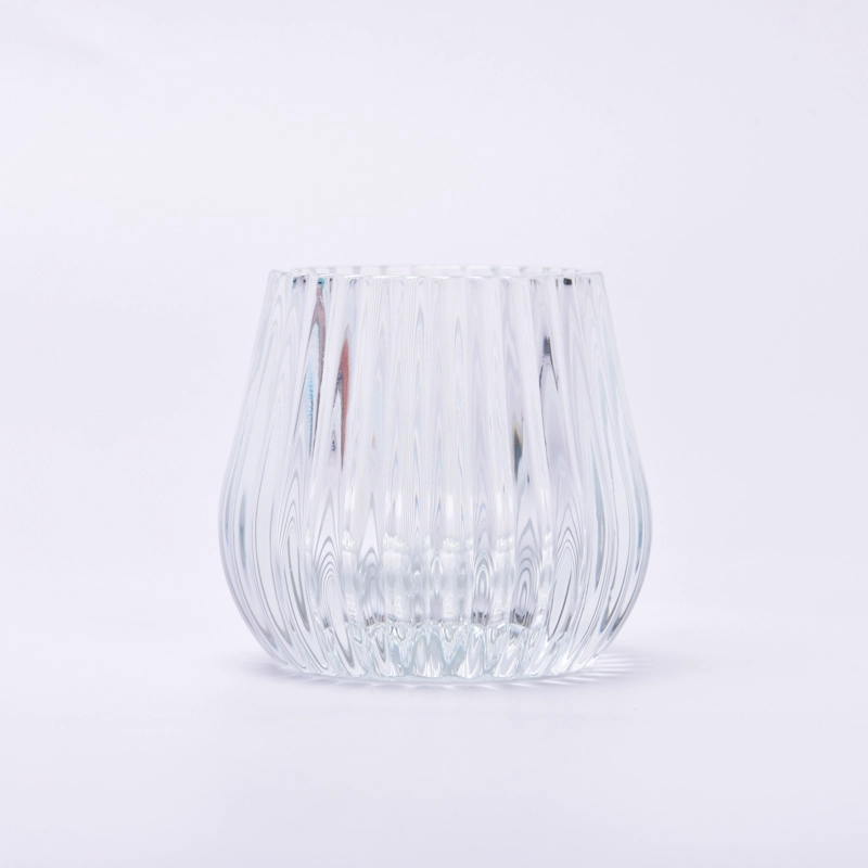 clear glass candle jar with stripe design home decor