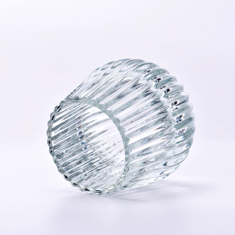 clear glass candle jar with stripe design home decor