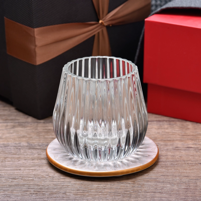 clear glass candle jar with stripe design home decor