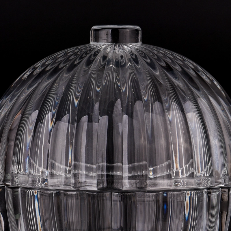 Ball Shaped Glass Candle Jar with Lids Ribber Glass Candle Holder with Lids