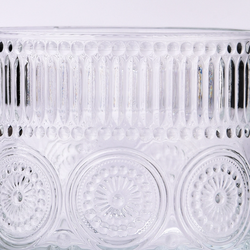 Luxury Clear Glass Container Empty Candle Jars with Embossed logo in Bulk