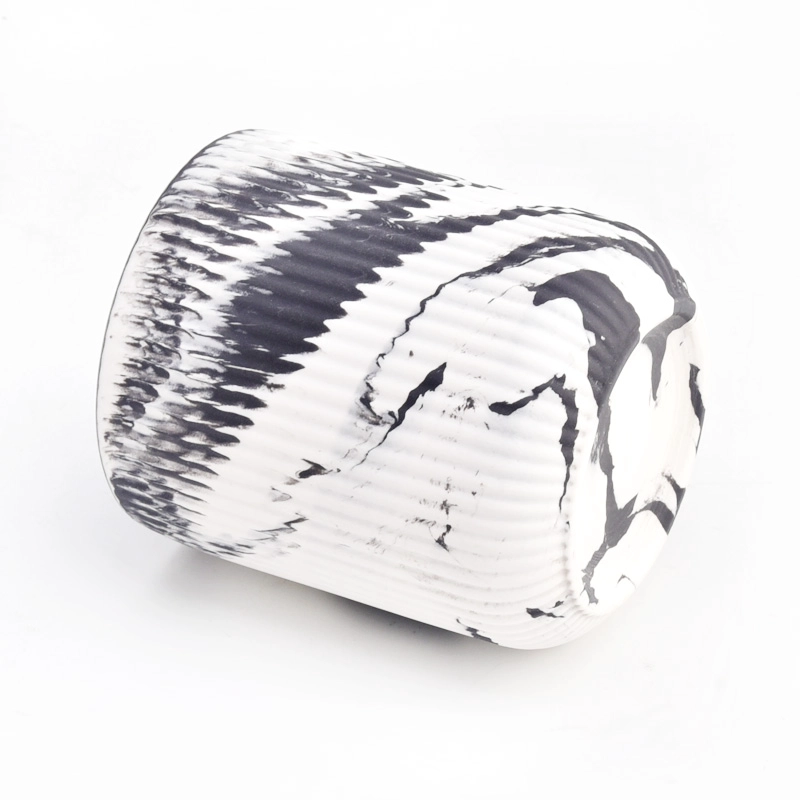 Matte Black Marble Ceramic Candle Vessels Ribber Ceramic Candle Holders Wholesale Matte Black Marble Ceramic Candle Vessels Ribber Ceramic Candle Holders Wholesale