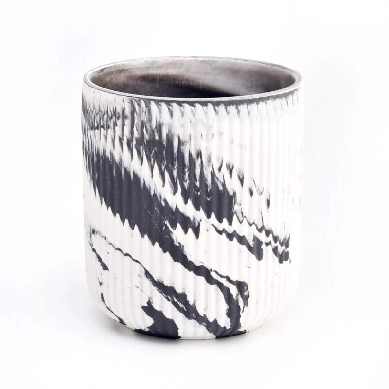 Matte Black Marble Ceramic Candle Vessels Ribber Ceramic Candle Holders Wholesale Matte Black Marble Ceramic Candle Vessels Ribber Ceramic Candle Holders Wholesale