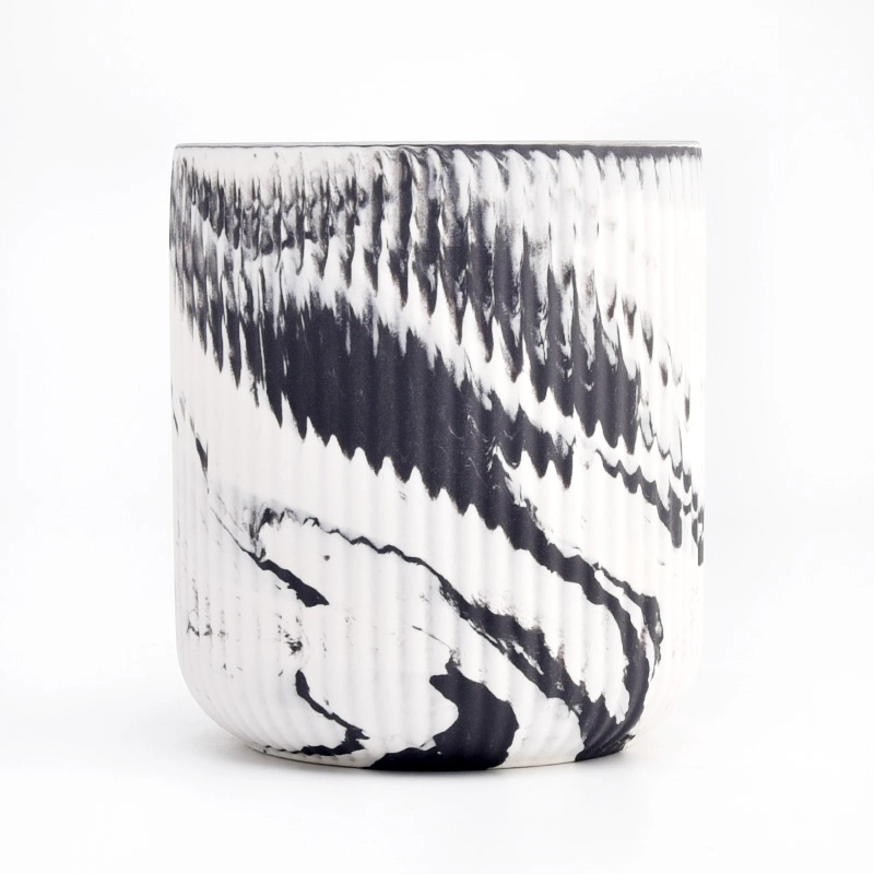 Matte Black Marble Ceramic Candle Vessels Ribber Ceramic Candle Holders Wholesale Matte Black Marble Ceramic Candle Vessels Ribber Ceramic Candle Holders Wholesale