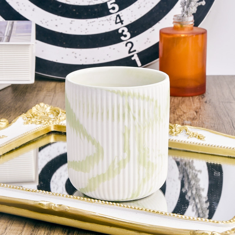 Customized Color Ribber Ceramic Candle Vessels Wholesale