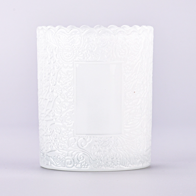 Wholesale embossed glass candle jar with custom logo candle vessel for home decor