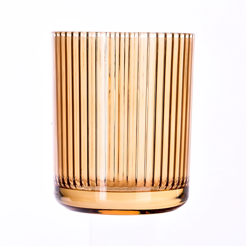 Customized Amber Glass Candle Holders 440ml Ribber Glass Candle Jars Customized Amber Glass Candle Holders 440ml Ribber Glass Candle Jars