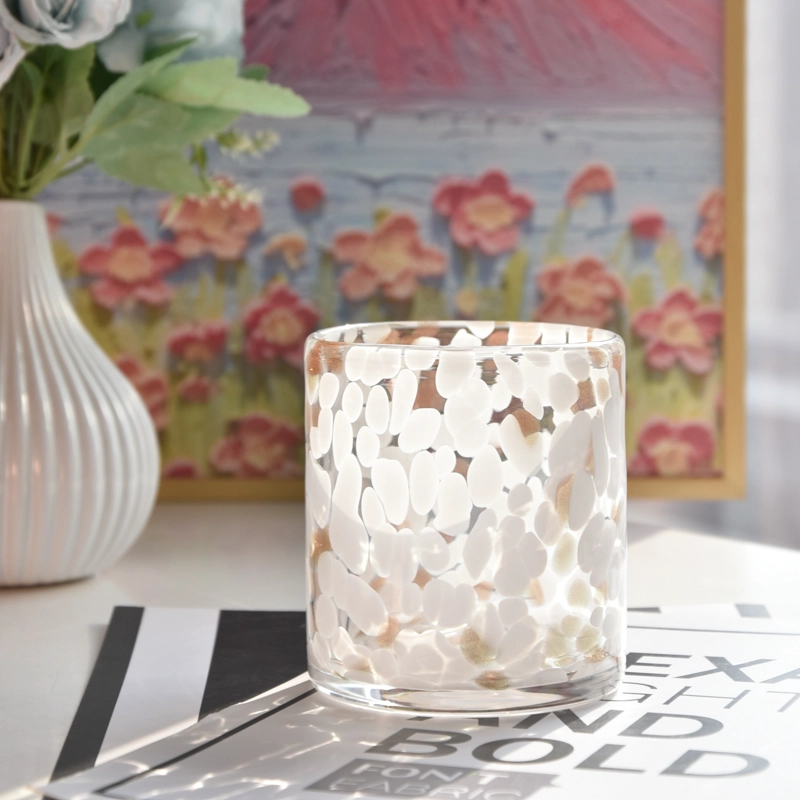 handmade empty glass candle jar white spot Glass Candle Holder