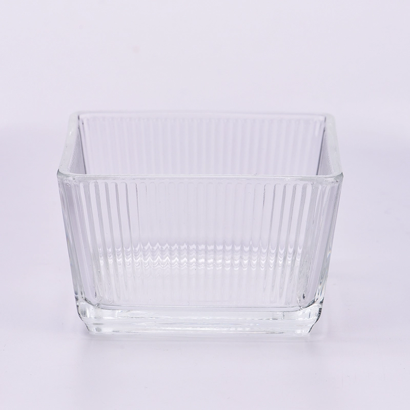 clear square glass candle jar with stripe wholesale