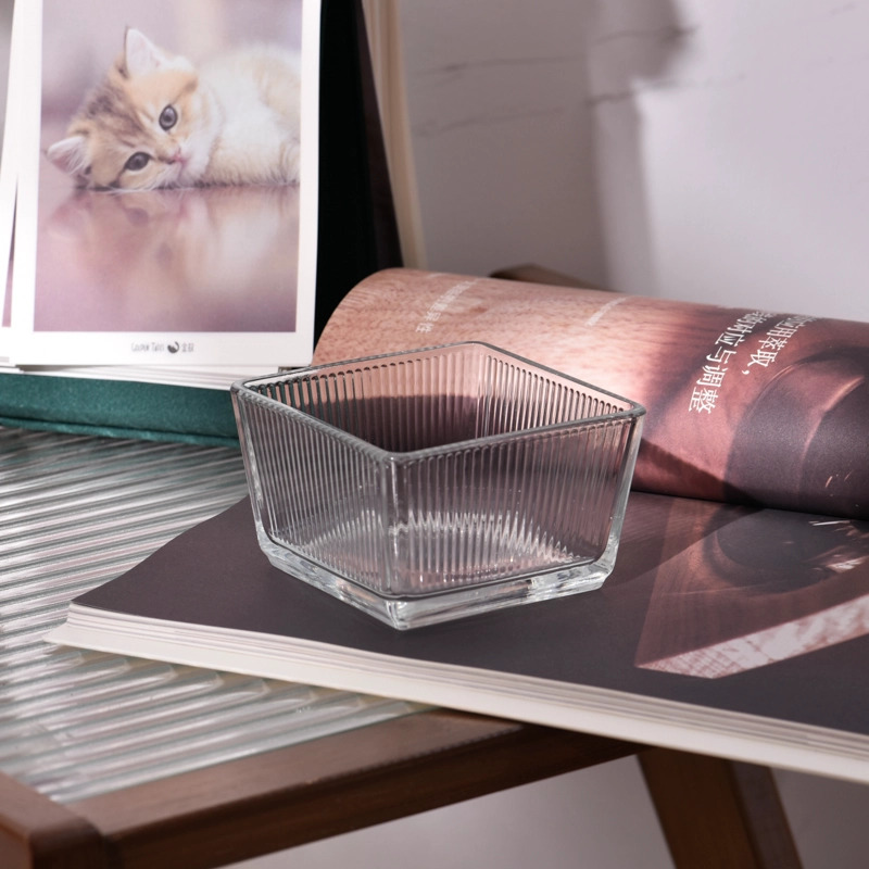 clear square glass candle jar with stripe wholesale