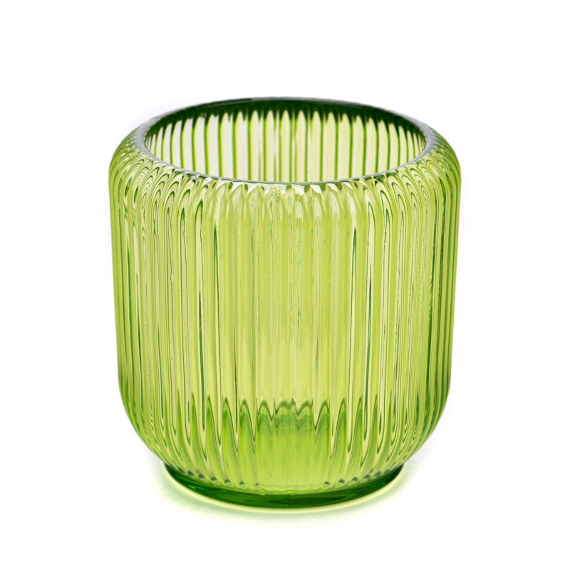 glossy green glass candle jar stripes supplier