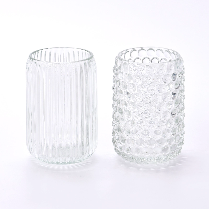 Wholesale vertical stripe glass candle vessel
