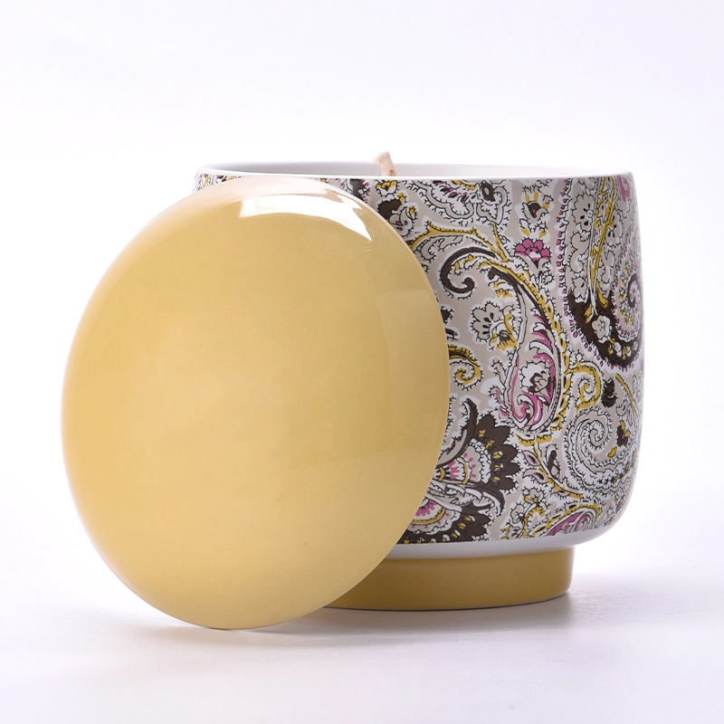 Wholesale Unique Luxury Ceramic Candle Vessel Jars with Ceramic Lid
