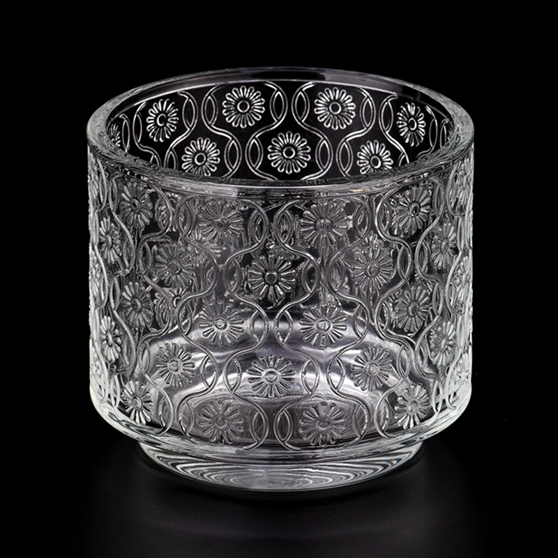 Embossed Pattern Glass Candle Vessels 455ml Glass Vessel for Candle Making Embossed Pattern Glass Candle Vessels 455ml Glass Vessel for Candle Making