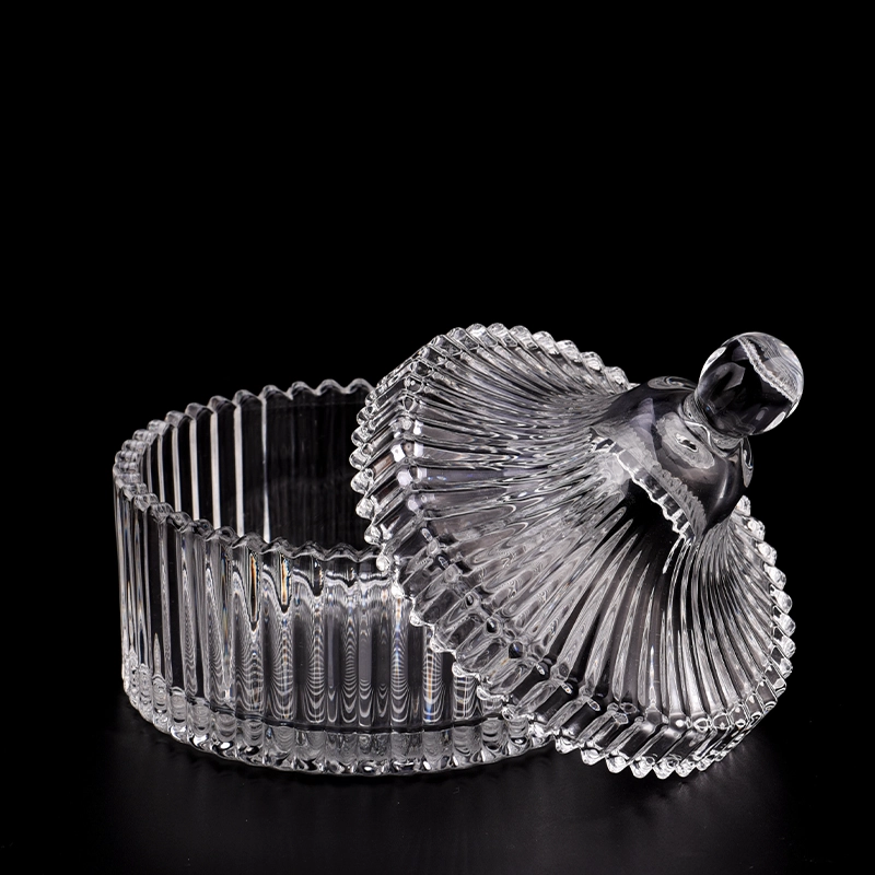 Ribber Glass Candle Vessel With Lids Stripe Candle Glass Ribber Glass Candle Vessel With Lids Stripe Candle Glass