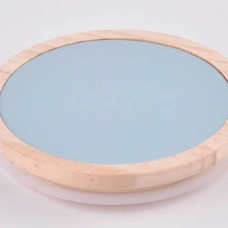 Custom Logo Custom Round Leather Covers Wood Lid For Candle Jar Glass