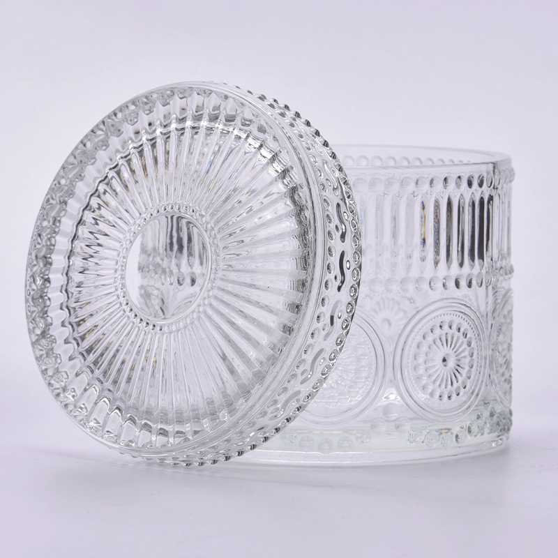 Embossed Glass Candle Jars with Lids Wholesale Embossed Glass Candle Jars with Lids Wholesale