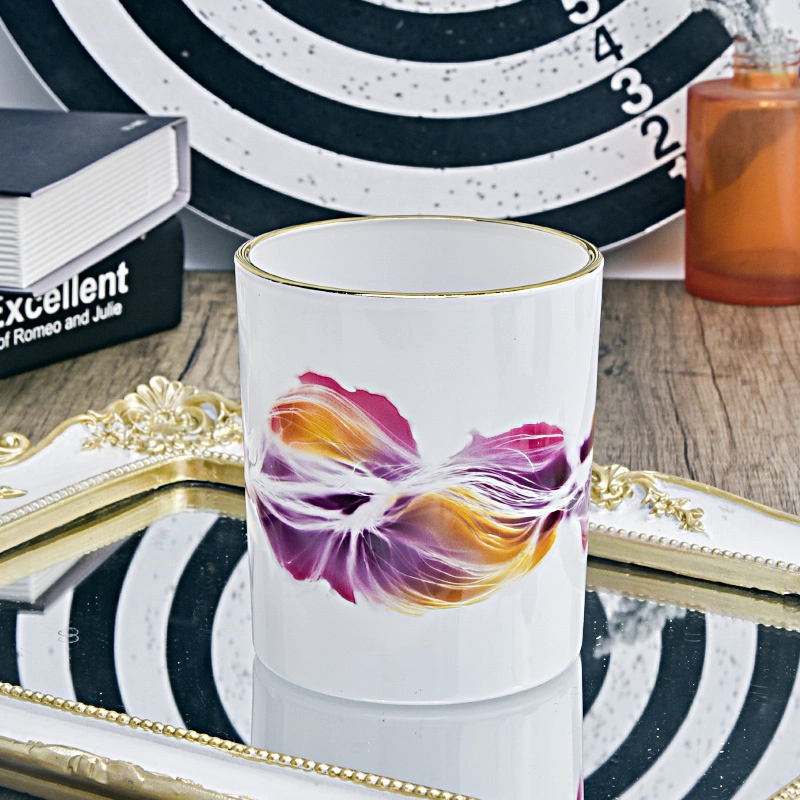 400ml Custom Printing Glass Candle Jars White Candle Glass Wholesale 400ml Custom Printing Glass Candle Jars White Candle Glass Wholesale
