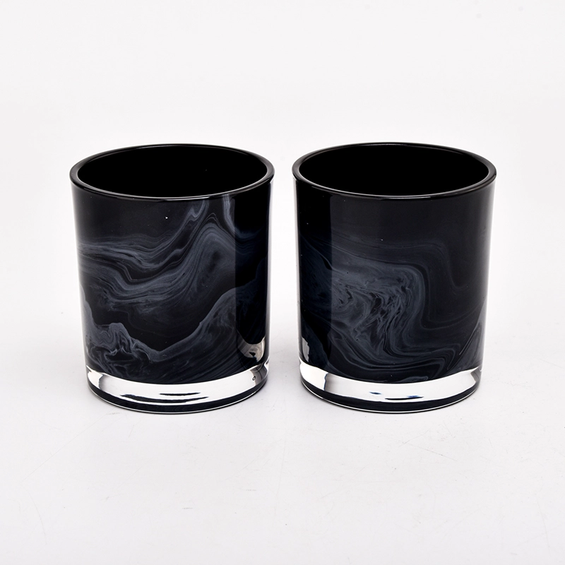 Black Marble Glass Candle Holders Custom Empty 8oz Glass Candle Holder
