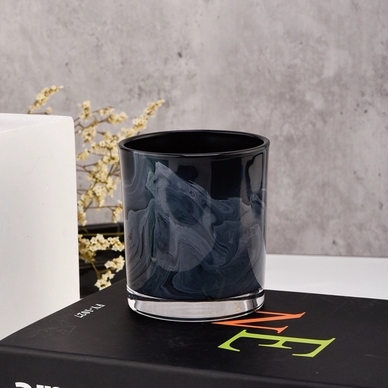 Black Marble Glass Candle Holders Custom Empty 8oz Glass Candle Holder