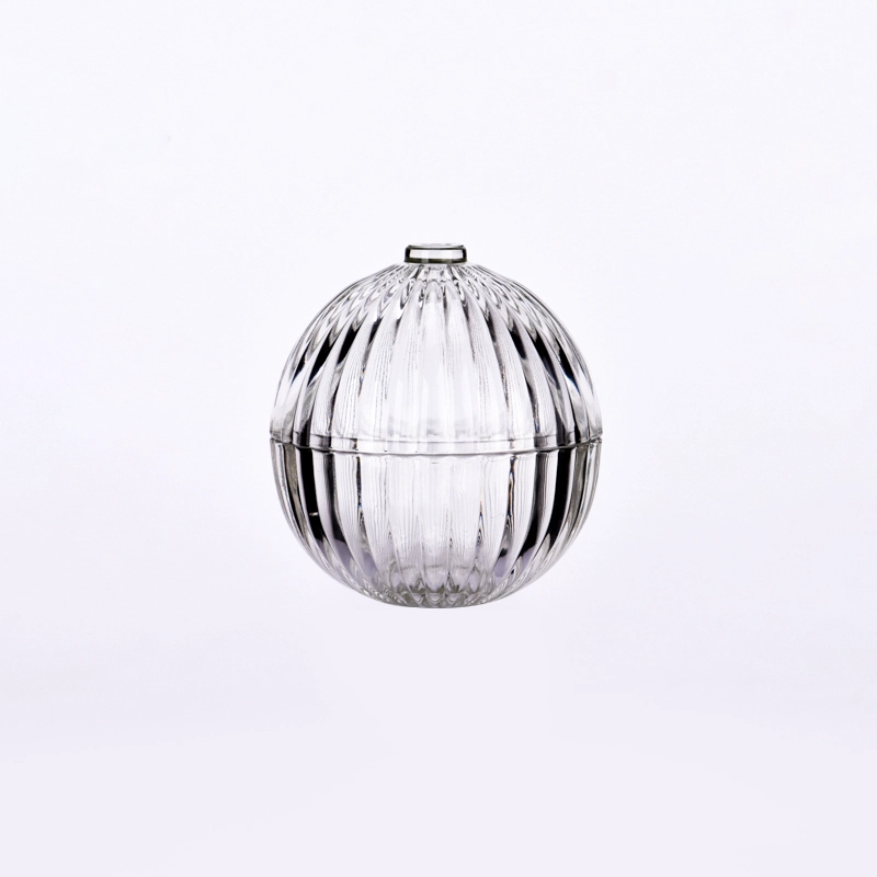  100ml ball-shaped stripe glass candle jar with lid