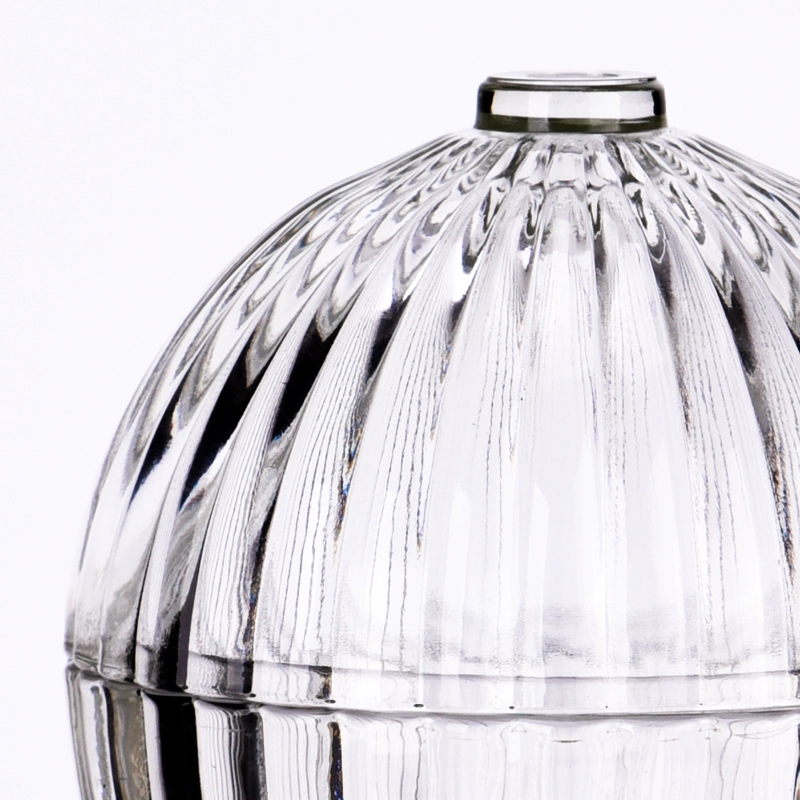  100ml ball-shaped stripe glass candle jar with lid