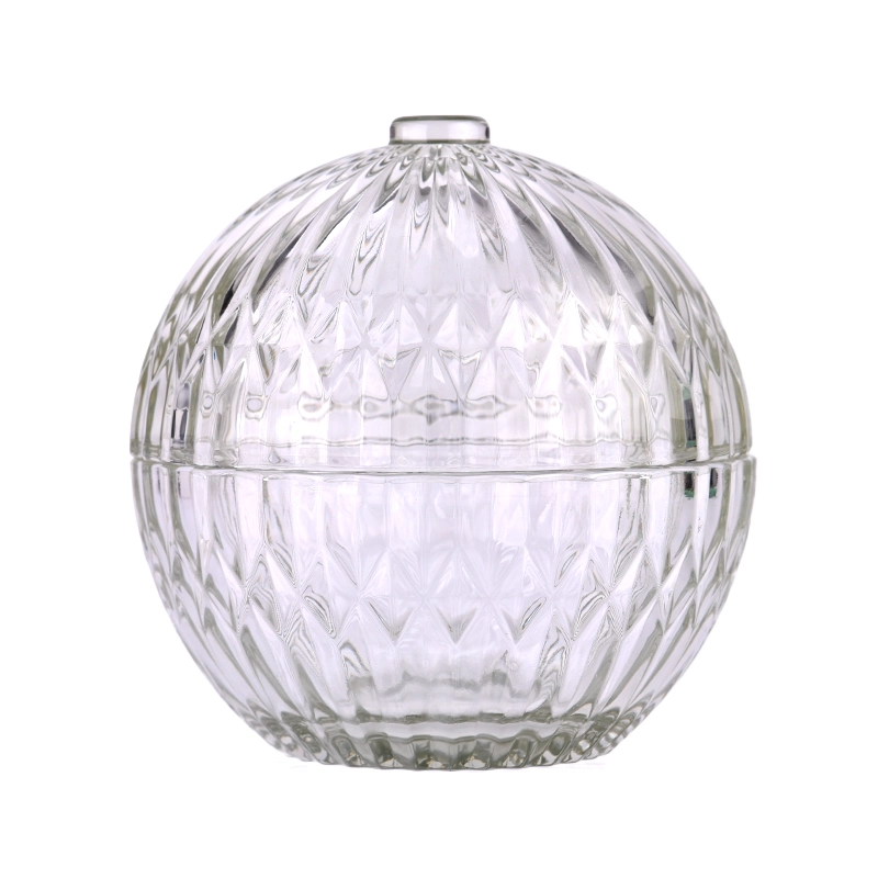 Ball Shape Glass Candle Jar With Lids Diamond Glass Candle Jar With Lids