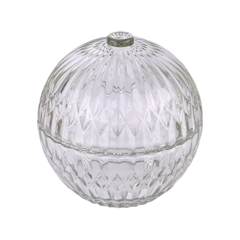 Ball Shape Glass Candle Jar With Lids Diamond Glass Candle Jar With Lids